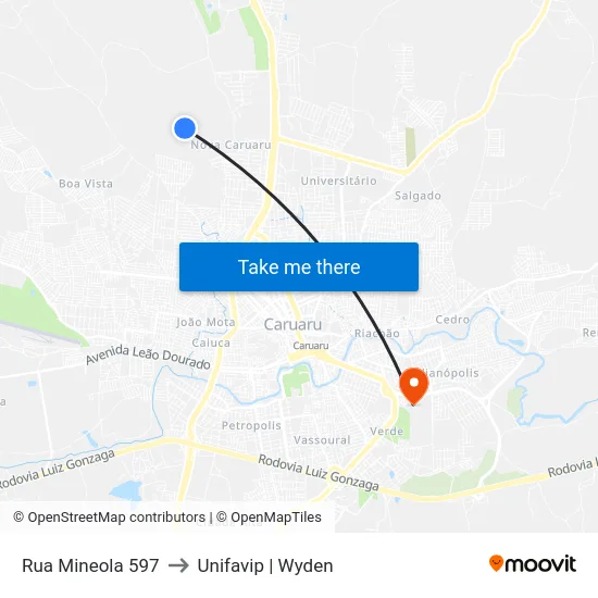 Rua Mineola 597 to Unifavip | Wyden map