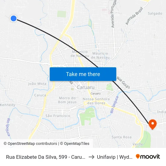 Rua Elizabete Da Silva, 599 - Caruaru to Unifavip | Wyden map
