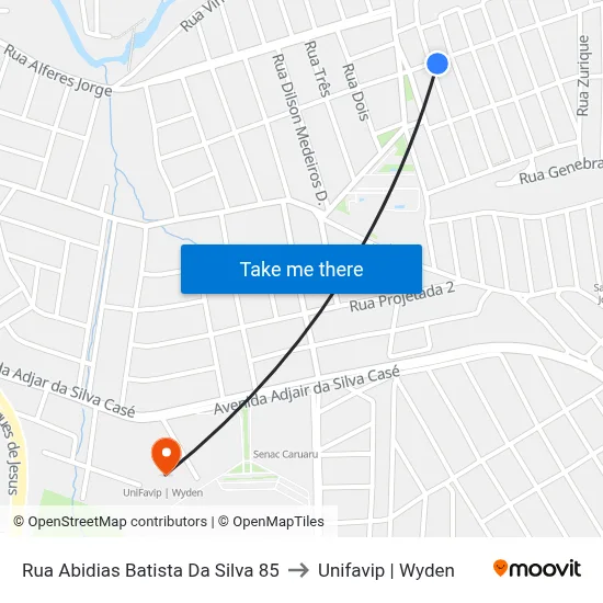 Rua Abidias Batista Da Silva 85 to Unifavip | Wyden map