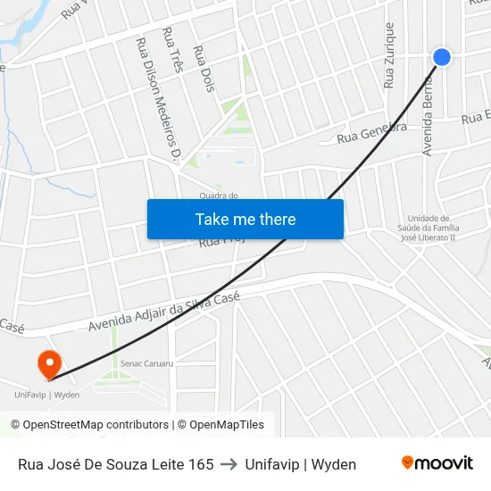 Rua José De Souza Leite 165 to Unifavip | Wyden map