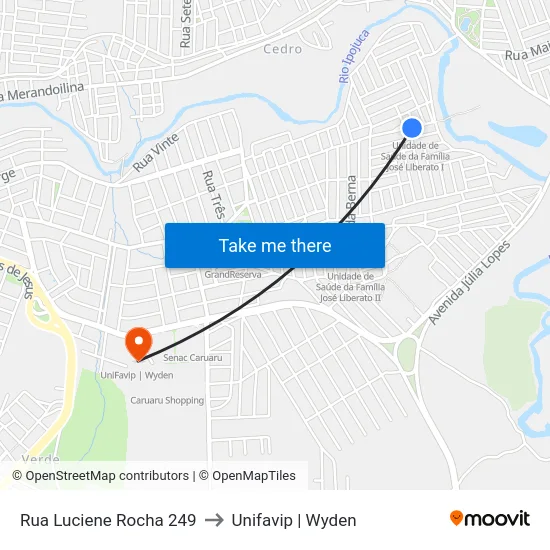 Rua Luciene Rocha 249 to Unifavip | Wyden map