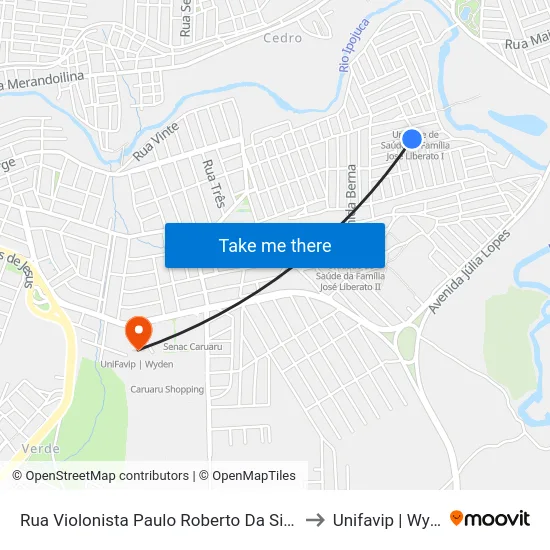 Rua Violonista Paulo Roberto Da Silva 255 to Unifavip | Wyden map