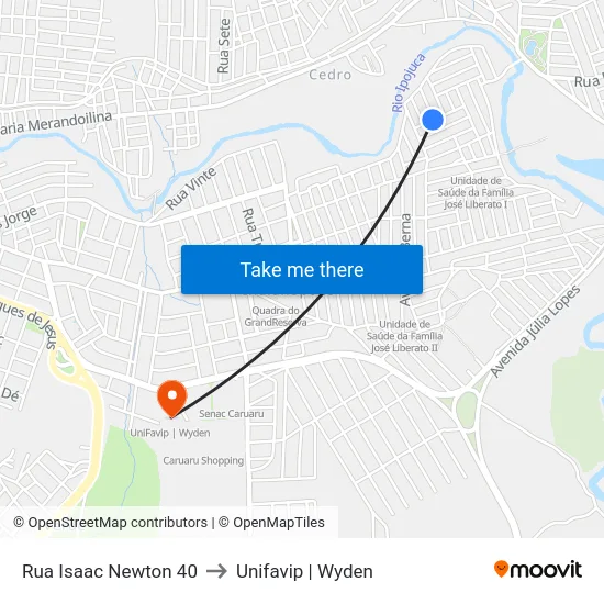 Rua Isaac Newton 40 to Unifavip | Wyden map