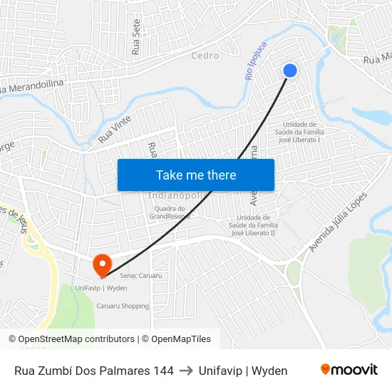 Rua Zumbí Dos Palmares 144 to Unifavip | Wyden map