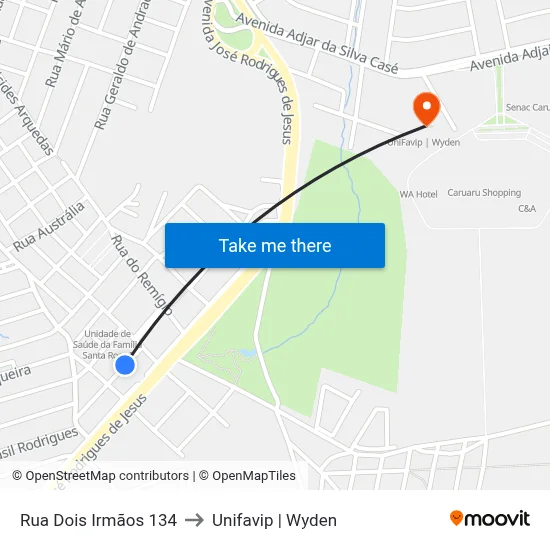 Rua Dois Irmãos 134 to Unifavip | Wyden map