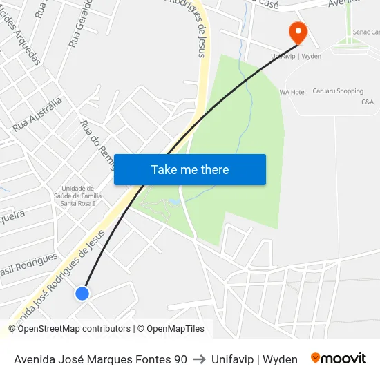 Avenida José Marques Fontes 90 to Unifavip | Wyden map