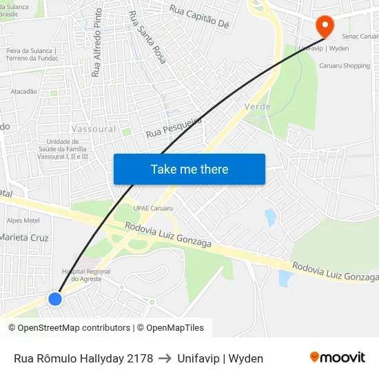 Rua Rômulo Hallyday 2178 to Unifavip | Wyden map