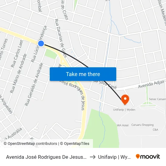 Avenida José Rodrigues De Jesus 598 to Unifavip | Wyden map