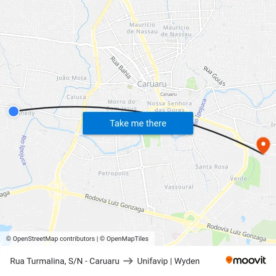Rua Turmalina, S/N - Caruaru to Unifavip | Wyden map
