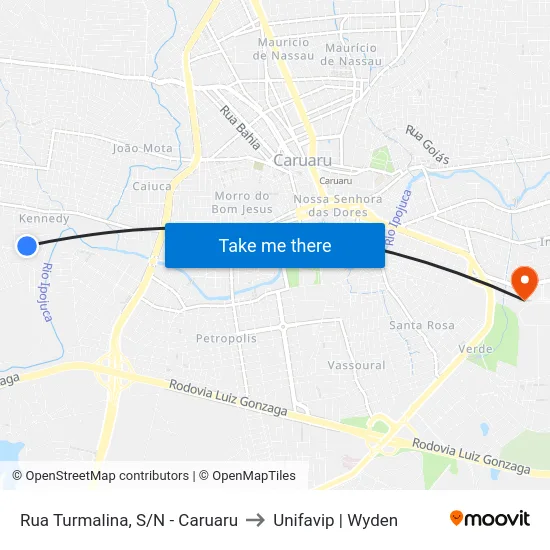 Rua Turmalina, S/N - Caruaru to Unifavip | Wyden map