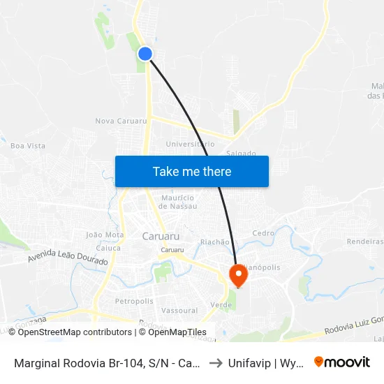 Marginal Rodovia Br-104, S/N - Caruaru to Unifavip | Wyden map