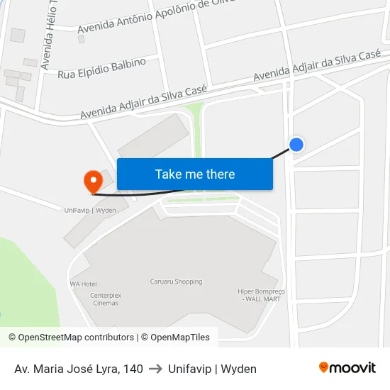 Av. Maria José Lyra, 140 to Unifavip | Wyden map