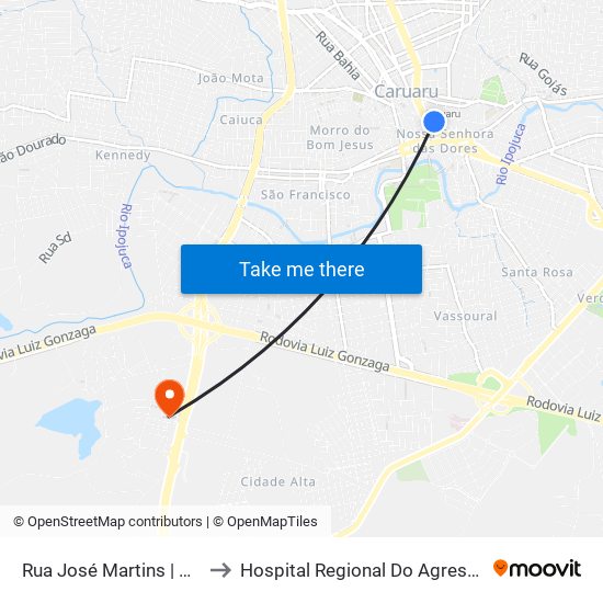 Rua José Martins | Praça José Martins to Hospital Regional Do Agreste Dr. Waldemiro Ferreira map