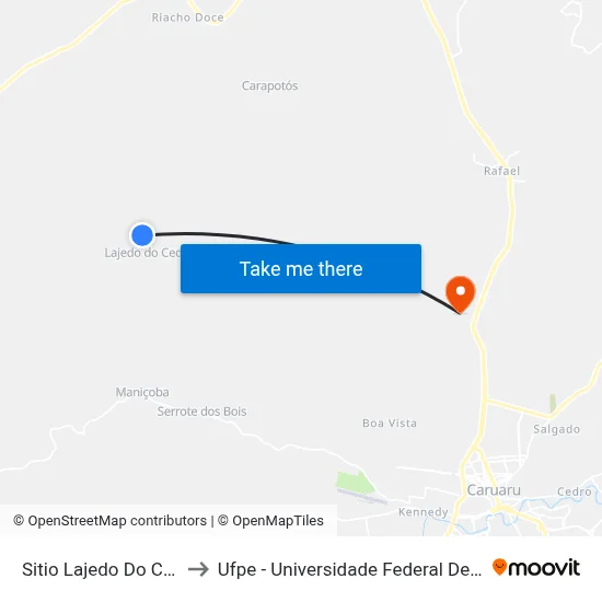 Sitio Lajedo Do Cédro 187 to Ufpe - Universidade Federal De Pernambuco map