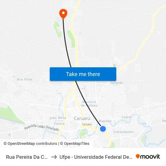 Rua Pereira Da Costa 400 to Ufpe - Universidade Federal De Pernambuco map