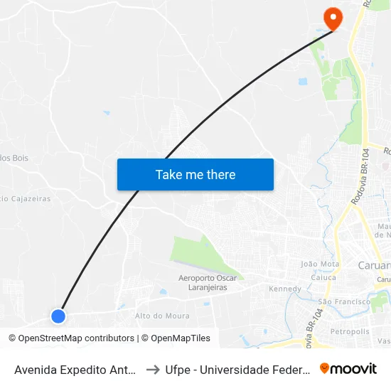 Avenida Expedito Antônio Da Silva 33 to Ufpe - Universidade Federal De Pernambuco map