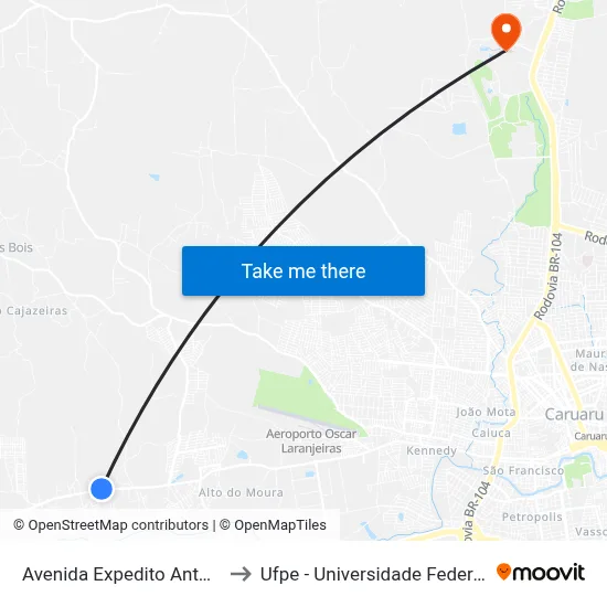 Avenida Expedito Antônio Da Silva 136 to Ufpe - Universidade Federal De Pernambuco map