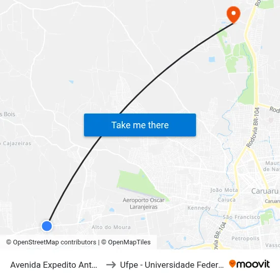 Avenida Expedito Antônio Da Silva 136 to Ufpe - Universidade Federal De Pernambuco map