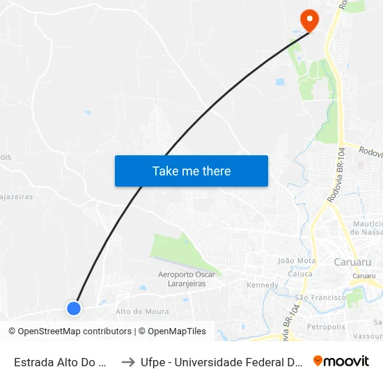 Estrada Alto Do Moura 130 to Ufpe - Universidade Federal De Pernambuco map