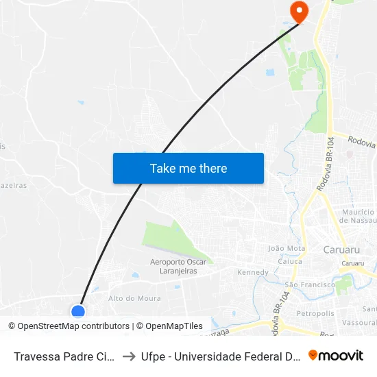 Travessa Padre Cicero 1245 to Ufpe - Universidade Federal De Pernambuco map