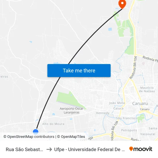 Rua São Sebastião 375 to Ufpe - Universidade Federal De Pernambuco map
