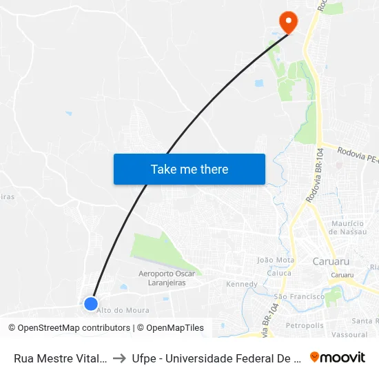 Rua Mestre Vitalino 331 to Ufpe - Universidade Federal De Pernambuco map