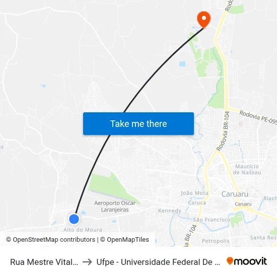 Rua Mestre Vitalino 610 to Ufpe - Universidade Federal De Pernambuco map