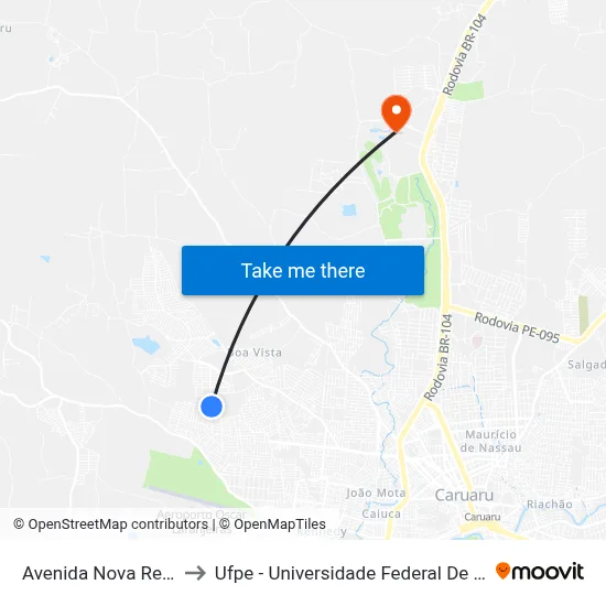 Avenida Nova Recife 37a to Ufpe - Universidade Federal De Pernambuco map