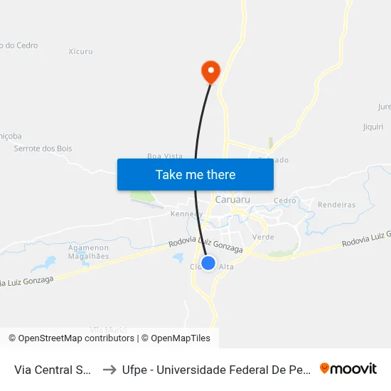 Via Central Sul 804 to Ufpe - Universidade Federal De Pernambuco map