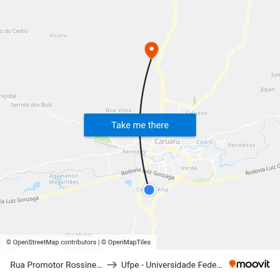 Rua Promotor Rossine Alves Couto 243 to Ufpe - Universidade Federal De Pernambuco map