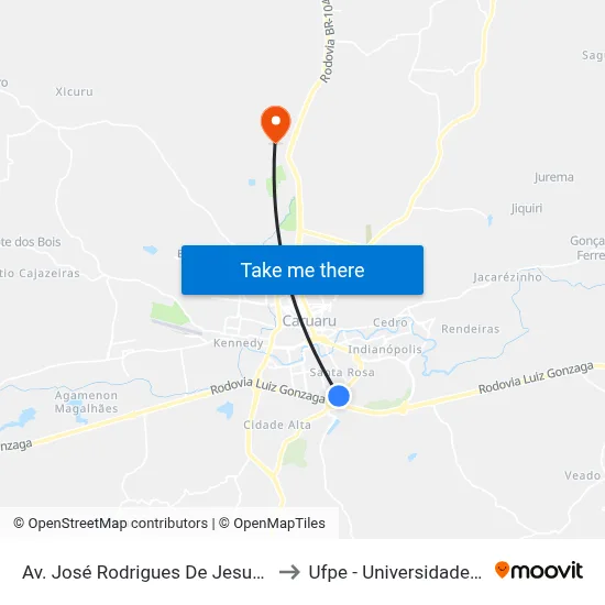 Av. José Rodrigues De Jesus | Hospital Da Mulher Do Agreste to Ufpe - Universidade Federal De Pernambuco map