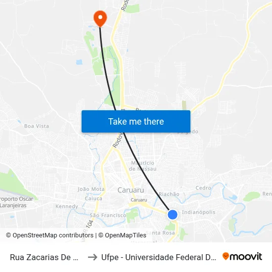 Rua Zacarias De Góes 1100 to Ufpe - Universidade Federal De Pernambuco map