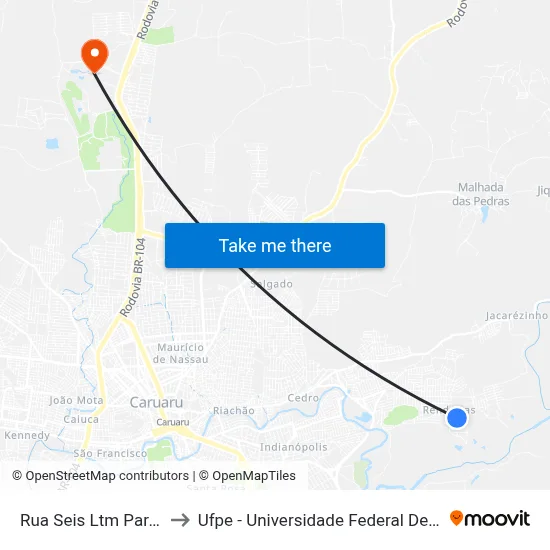 Rua Seis Ltm Paraiso 150 to Ufpe - Universidade Federal De Pernambuco map