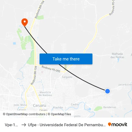 Vpe-134 to Ufpe - Universidade Federal De Pernambuco map