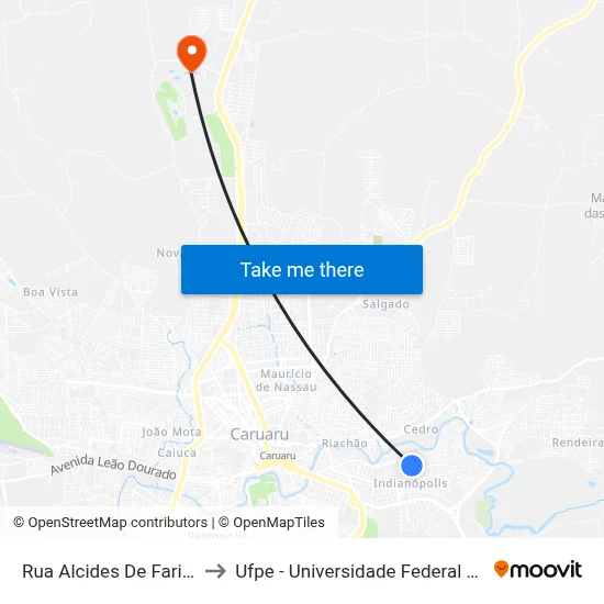 Rua Alcides De Farias Leite, 95 to Ufpe - Universidade Federal De Pernambuco map