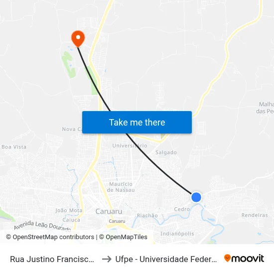 Rua Justino Francisco Da Silva, 1101 to Ufpe - Universidade Federal De Pernambuco map