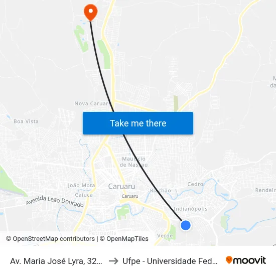 Av. Maria José Lyra, 320 | Unimed Caruaru to Ufpe - Universidade Federal De Pernambuco map
