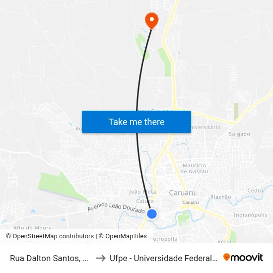 Rua Dalton Santos, S/N - Caruaru to Ufpe - Universidade Federal De Pernambuco map