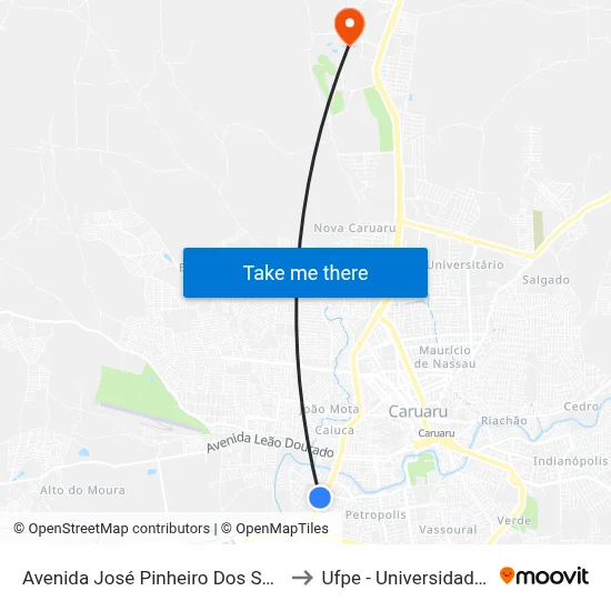 Avenida José Pinheiro Dos Santos | Terminal Rodoviário De Caruaru to Ufpe - Universidade Federal De Pernambuco map