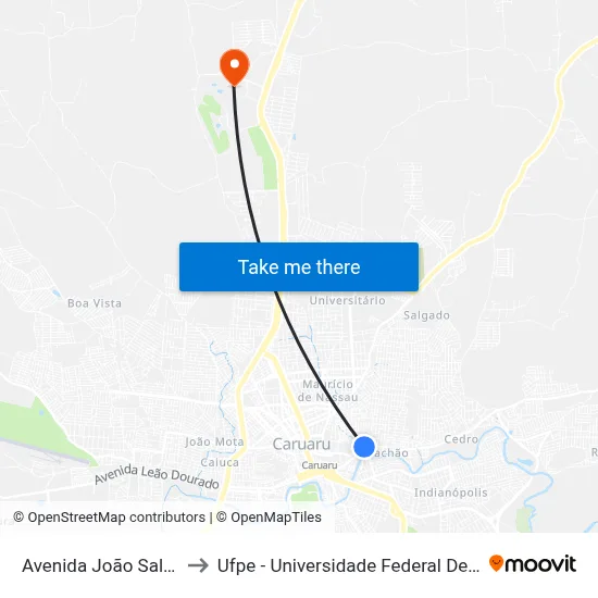 Avenida João Salvador, 22 to Ufpe - Universidade Federal De Pernambuco map