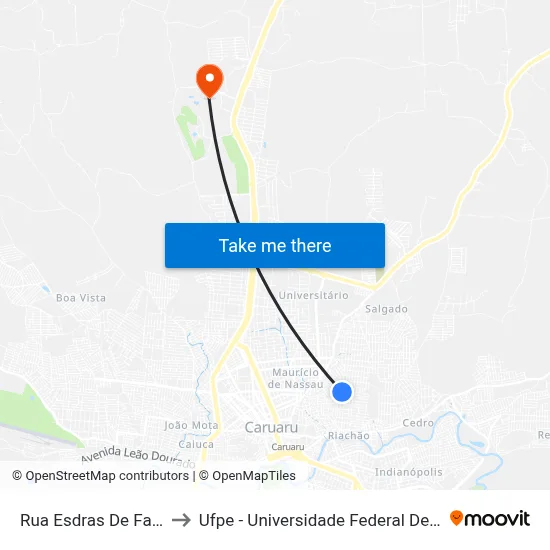 Rua Esdras De Farias, 441 to Ufpe - Universidade Federal De Pernambuco map