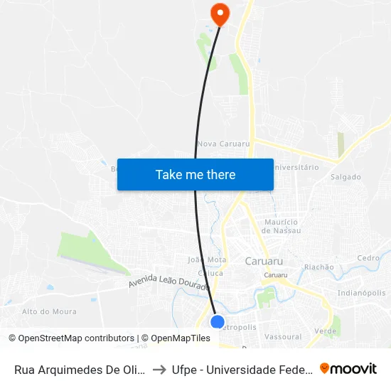 Rua Arquimedes De Oliveira, 95 - Caruaru to Ufpe - Universidade Federal De Pernambuco map