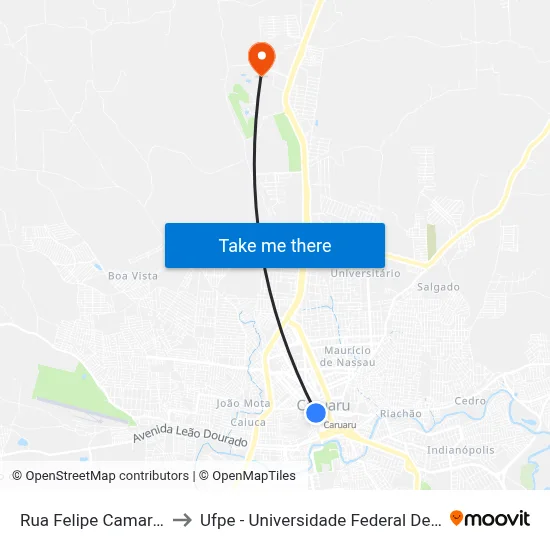 Rua Felipe Camarão 11-35 to Ufpe - Universidade Federal De Pernambuco map