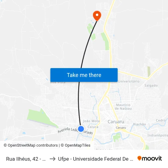 Rua Ilhéus, 42 - Caruaru to Ufpe - Universidade Federal De Pernambuco map
