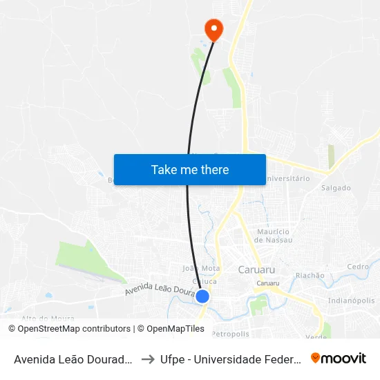Avenida Leão Dourado, 484 - Caruaru to Ufpe - Universidade Federal De Pernambuco map