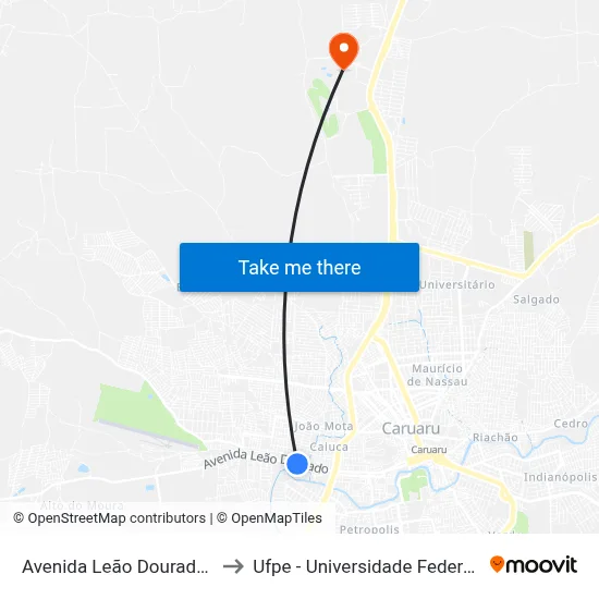 Avenida Leão Dourado, S/N - Caruaru to Ufpe - Universidade Federal De Pernambuco map