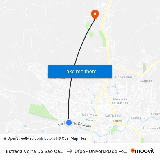 Estrada Velha De Sao Caetano Dist Indust, 2625 to Ufpe - Universidade Federal De Pernambuco map