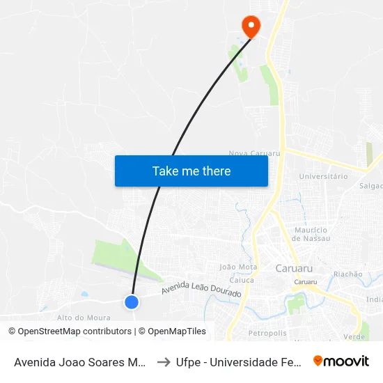 Avenida Joao Soares Machado Dist Indust, 21 to Ufpe - Universidade Federal De Pernambuco map