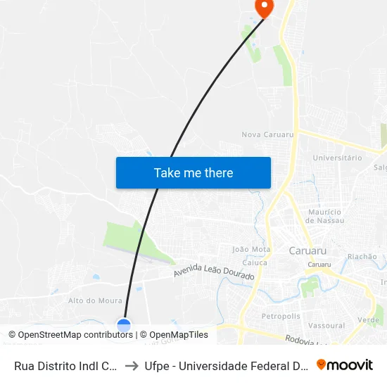 Rua Distrito Indl Caruaru, 11 to Ufpe - Universidade Federal De Pernambuco map