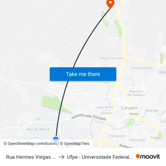Rua Hermes Viégas Da Rocha, 35 to Ufpe - Universidade Federal De Pernambuco map
